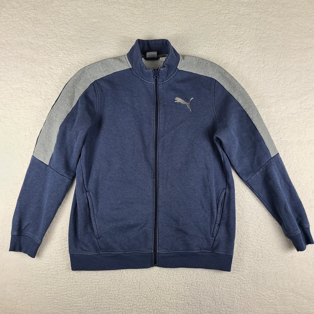 Puma Sweater Mens Large‎ Blue Full Zip Performance Pockets Cotton Polyester